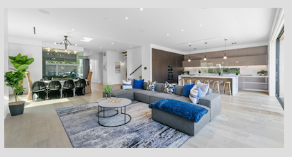 Expansive open plan living room with kitchen and dining area